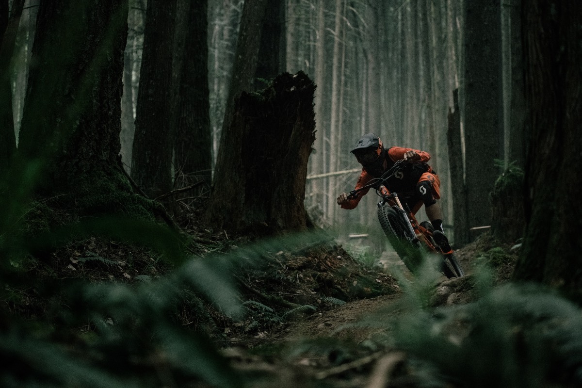 riding full gas in the forest