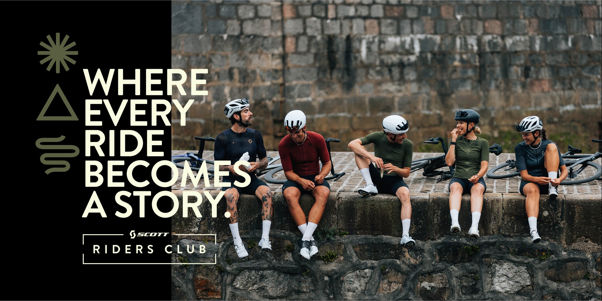 Group of cyclists riding together outdoors, representing the spirit and community of the SCOTT Riders Club