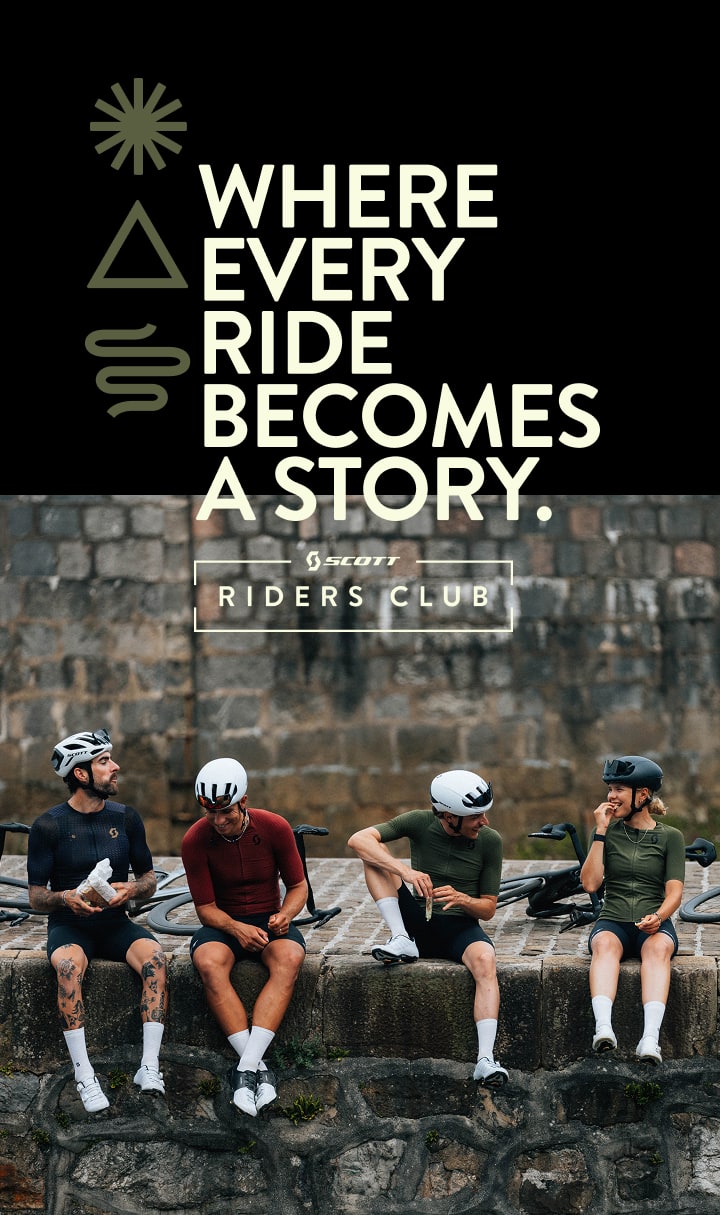 Portrait view of cyclists from the SCOTT Riders Club, highlighting camaraderie and adventure on the ride