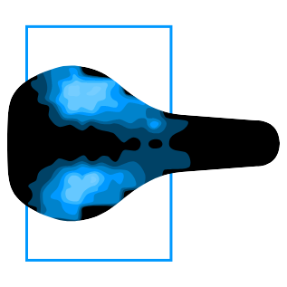 saddle silhouette with a green pressure map center to back of the saddle, result of an endurance position