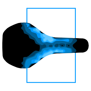 saddle silhouette with a green pressure map center to front of it, result of an aggressive position